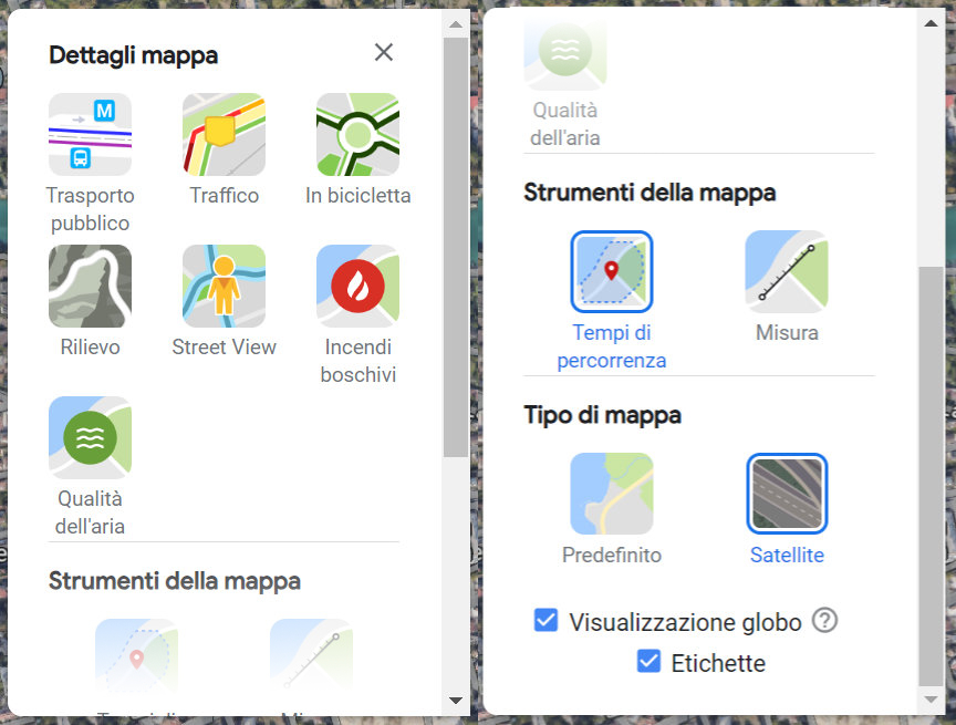 menu di google maps